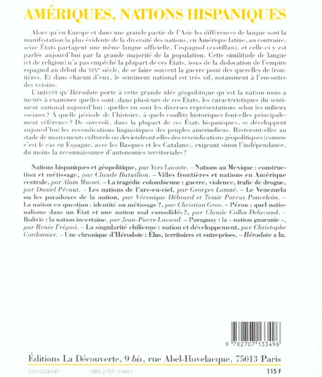 Quatrième de couverture de « HERODOTE NUMERO 99 - AMERIQUES : NATIONS HISPANIQUE »