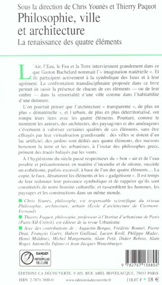 Quatrième de couverture de « PHILOSOPHIE, VILLE ET ARCHITECTURE »