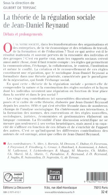 Quatrième de couverture de « LA THEORIE DE LA REGULATION DE JEAN-DANIEL REYNAUD »