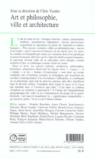 Quatrième de couverture de « ART ET PHILOSOPHIE, VILLE ET ARCHITECTURE »