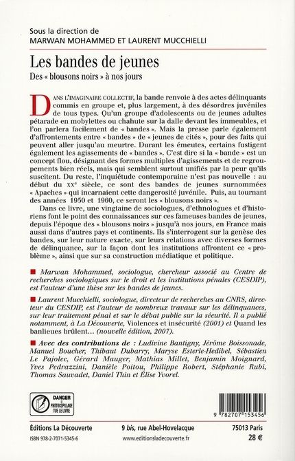 Quatrième de couverture de « LES BANDES DE JEUNES DES "BLOUSONS NOIRS" A NOS JOURS »