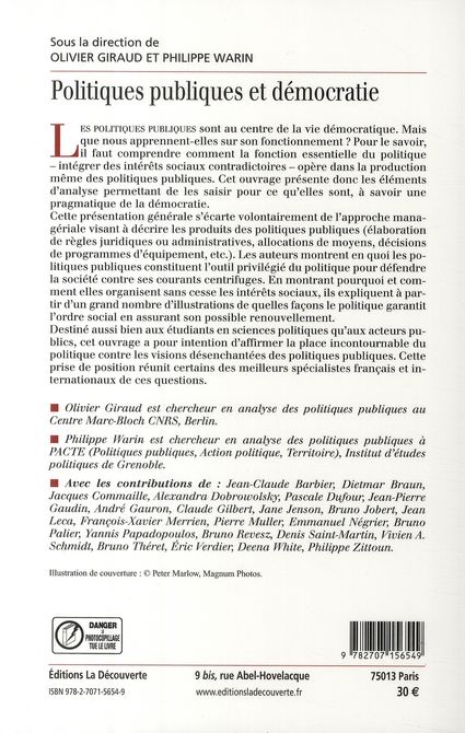 Quatrième de couverture de « POLITIQUES PUBLIQUES ET DEMOCRATIE »