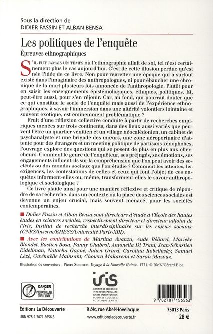 Quatrième de couverture de « LES POLITIQUES DE L'ENQUETE EPREUVES ETHNOGRAPHIQUES »