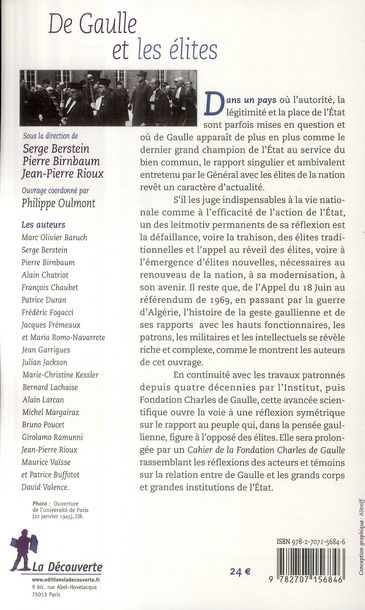 Quatrième de couverture de « DE GAULLE ET LES ELITES »