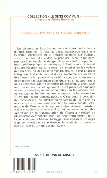 Quatrième de couverture de « L'ONTOLOGIE POLITIQUE DE MARTIN HEIDEGGER »