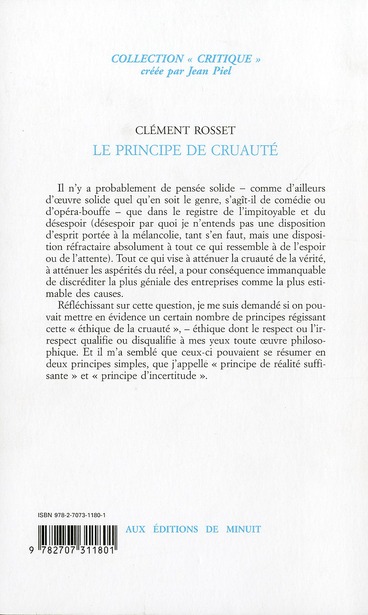 Quatrième de couverture de « LE PRINCIPE DE CRUAUTE »