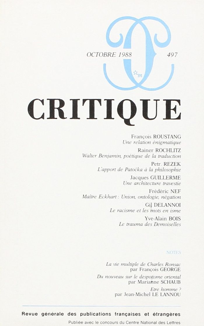 Couverture du livre « CRITIQUE 497 » de Collectif, librairie Les Contes Infusés à Corte