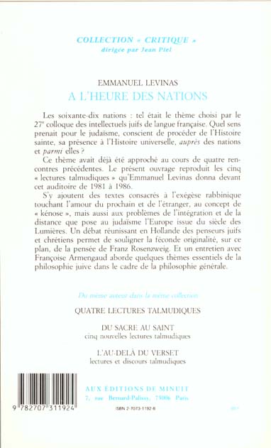 Quatrième de couverture de « A L HEURE DES NATIONS »