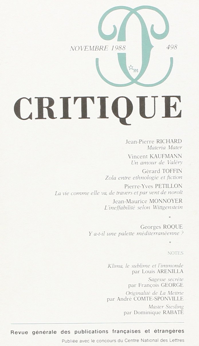 Couverture du livre « CRITIQUE 498 » de Collectif, librairie Les Contes Infusés à Corte
