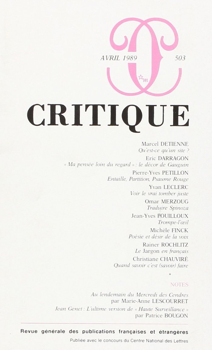 Couverture du livre « CRITIQUE 503 » de Collectif, librairie Les Contes Infusés à Corte