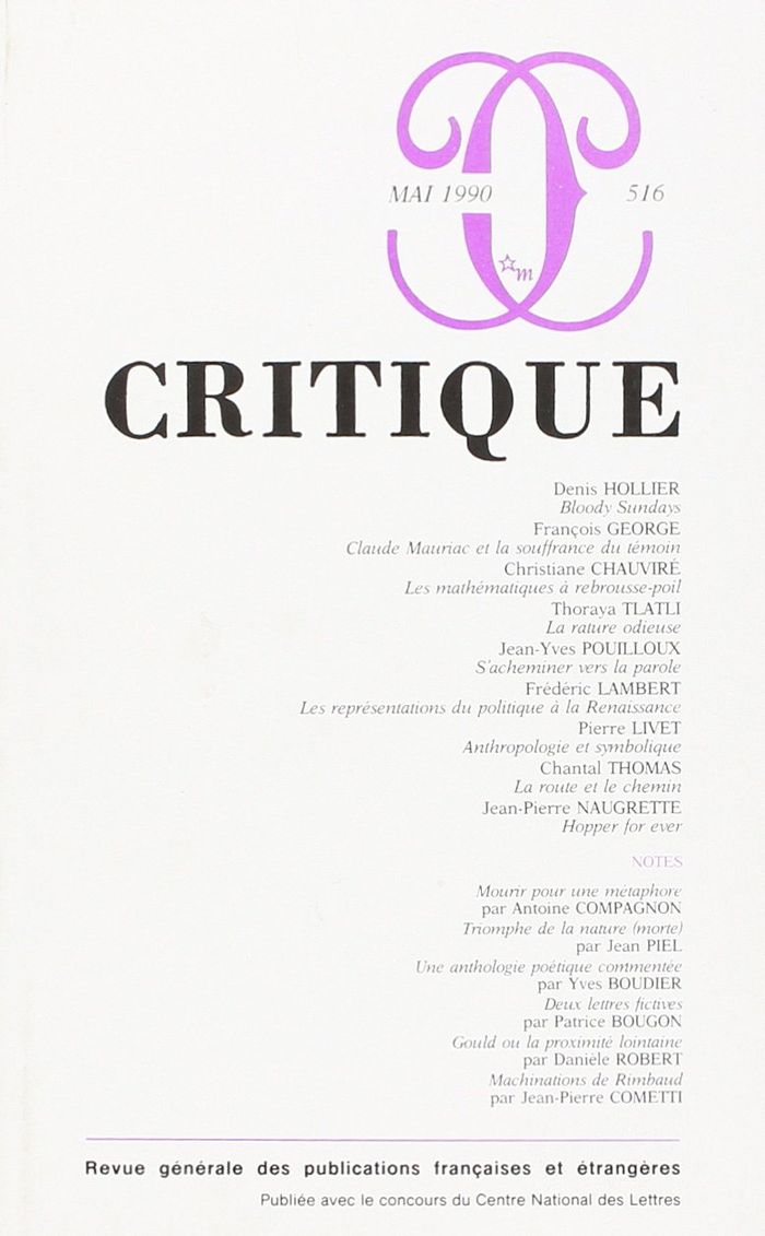 Couverture du livre « CRITIQUE 516 » de Collectif, librairie Les Contes Infusés à Corte