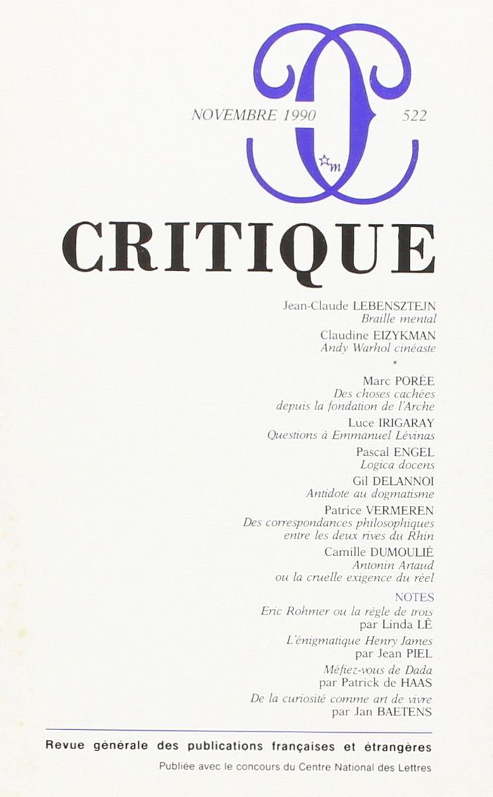 Couverture du livre « REVUE CRITIQUE 522 » de Collectif, librairie Les Contes Infusés à Corte