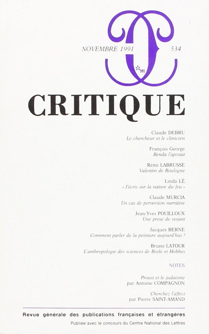 Couverture du livre « CRITIQUE 534 » de Collectif, librairie Les Contes Infusés à Corte