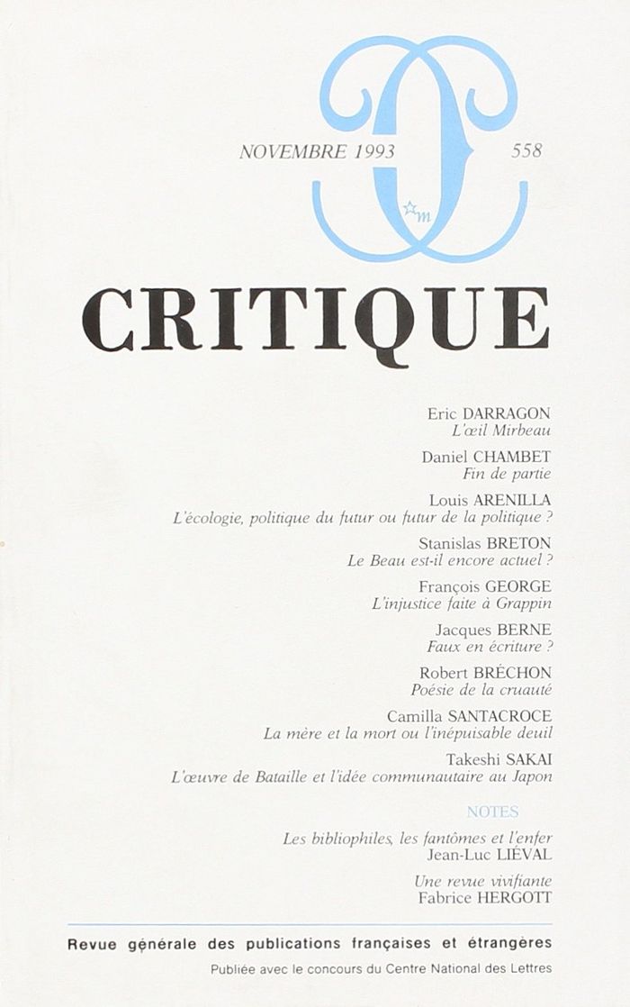 Couverture du livre « CRITIQUE 558 » de Collectif, librairie Les Contes Infusés à Corte