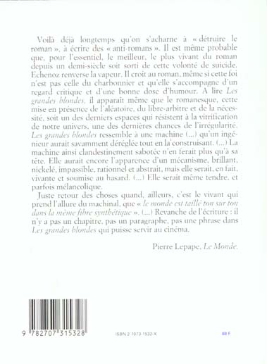 Quatrième de couverture de « LES GRANDES BLONDES »