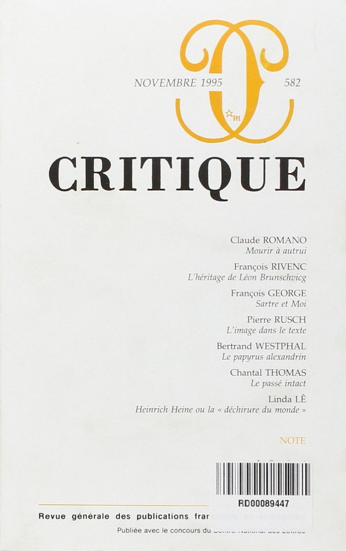 Couverture du livre « REVUE CRITIQUE 582 » de Collectif, librairie Les Contes Infusés à Corte