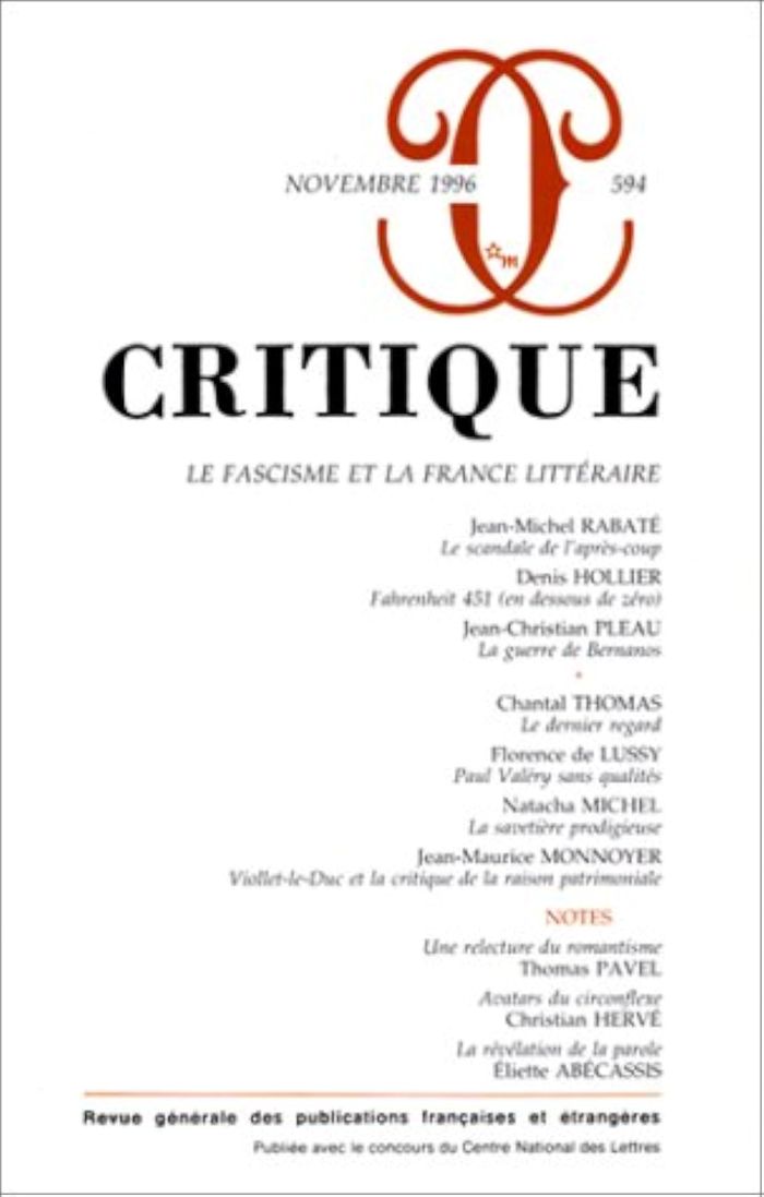 Couverture du livre « CRITIQUE 594 » de Collectif, librairie Les Contes Infusés à Corte