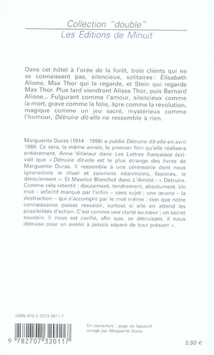 Quatrième de couverture de « Détruire dit-elle »