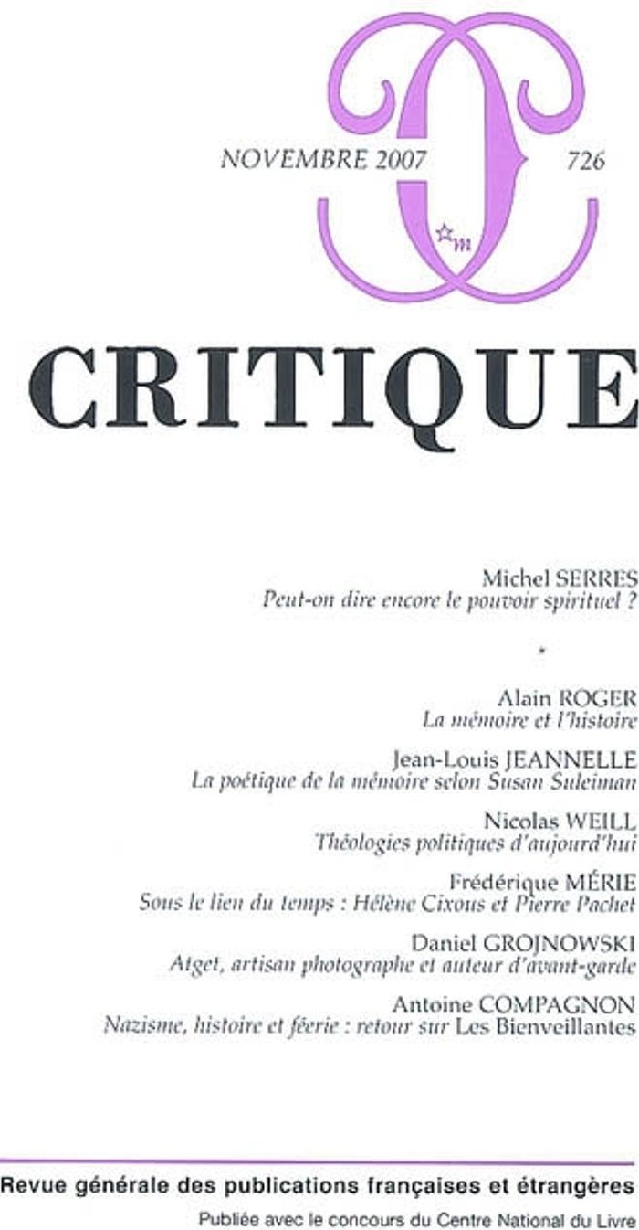 Couverture du livre « REVUE CRITIQUE 726 », librairie Les Contes Infusés à Corte
