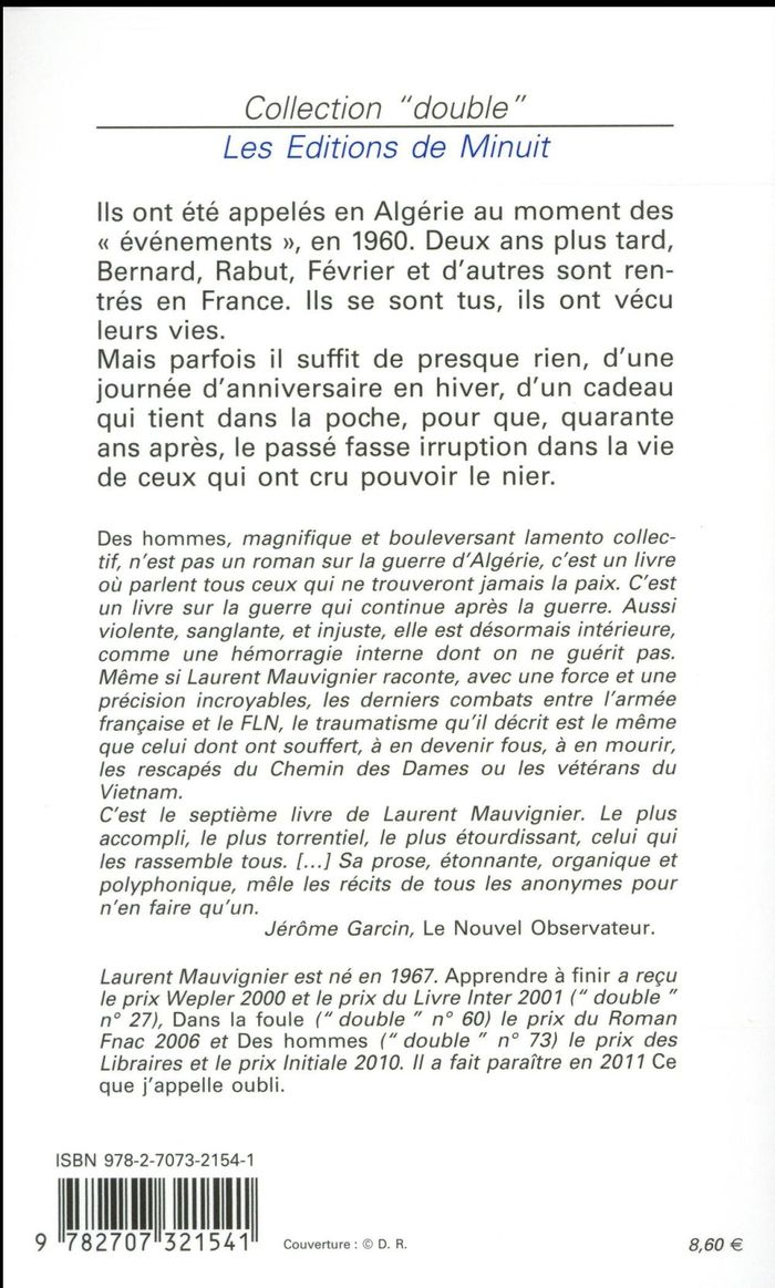 Quatrième de couverture de « Des hommes »