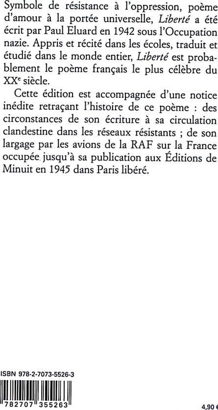 Quatrième de couverture de « Liberté »