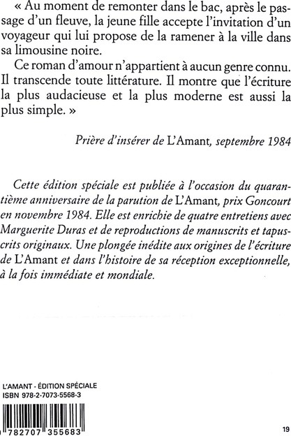 Quatrième de couverture de « L'amant... »