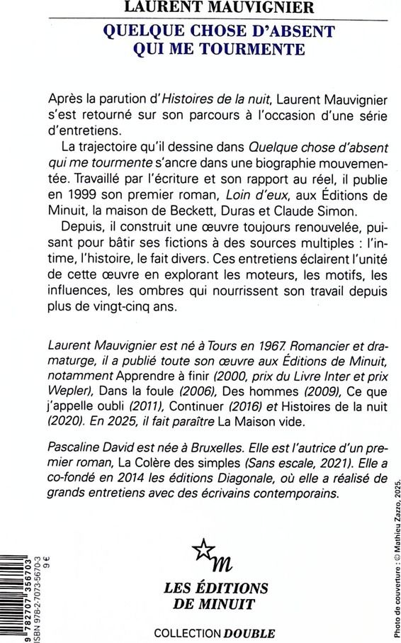 Quatrième de couverture de « Quelque chose d'absent qui me tourmente »