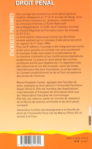Quatrième de couverture de « DROIT PENAL GENERAL - 5EME EDITION »