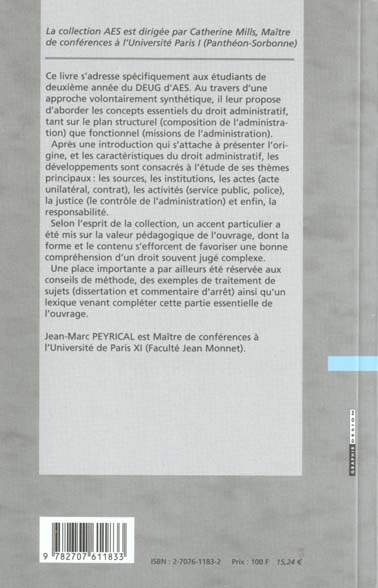 Quatrième de couverture de « DROIT ADMINISTRATIF - 2EME EDITION »