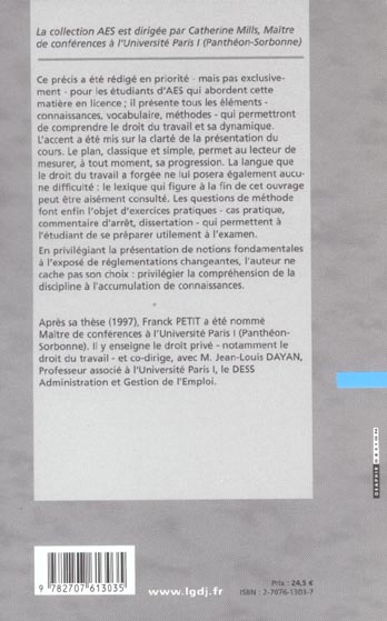 Quatrième de couverture de « DROIT DU TRAVAIL »