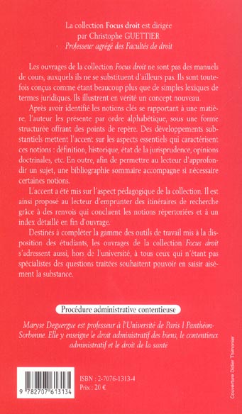 Quatrième de couverture de « PROCEDURE ADMINISTRATIVE CONTENTIEUSE »