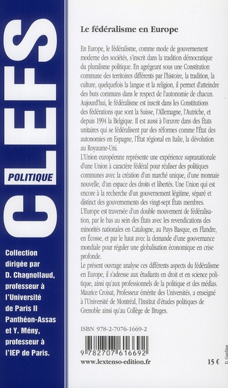Quatrième de couverture de « LE FEDERALISME EN EUROPE »