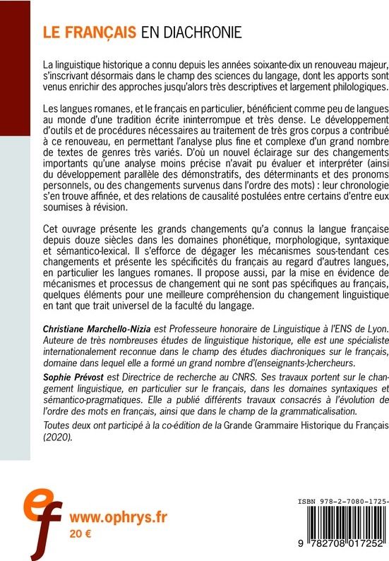 Quatrième de couverture de « Le français en diachronie : douze siècles d'évolution »
