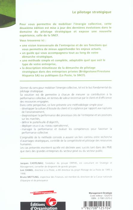 Quatrième de couverture de « LE PILOTAGE STRATEGIQUE - COMMENT MOBILISER L'ENERGIE COLLECTIVE »