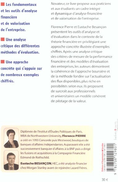 Quatrième de couverture de « VALORISATION D'ENTREPRISE ET THEORIE FINANCIERE - LES REFERENCES »