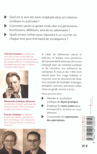 Quatrième de couverture de « LEXIQUE JURIDIQUE POUR L'ENTREPRISE - 1000 MOTS EXPLIQUES »