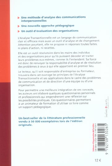 Quatrième de couverture de « L'ANALYSE TRANSACTIONNELLE - OUTIL DE COMMUNICATION ET D'EVOLUTION »