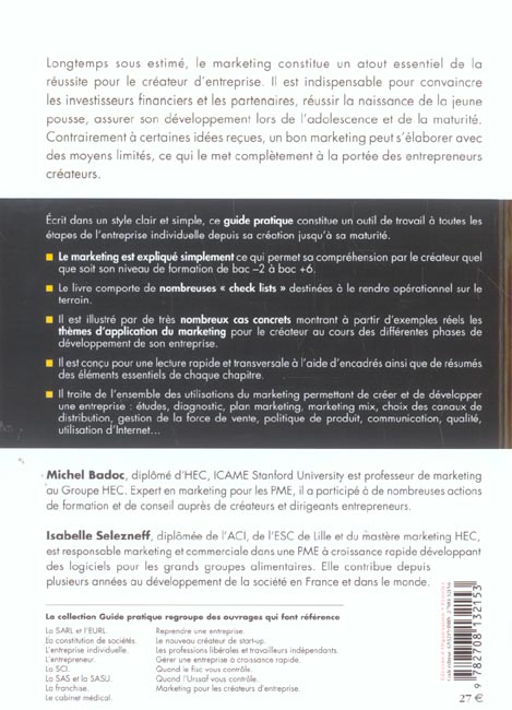 Quatrième de couverture de « GUIDE PRATIQUE DU MARKETING POUR LES CREATEURS D'ENTREPRISE »