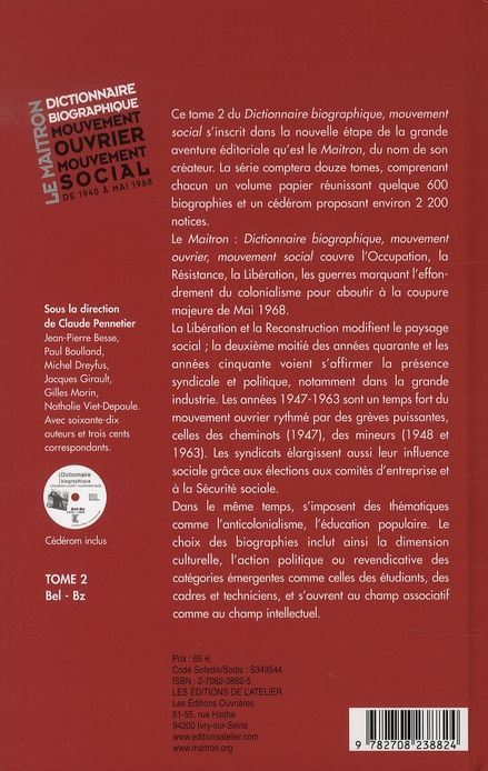 Quatrième de couverture de « LE MAITRON - DICTIONNAIRE BIOGRAPHIQUE DU MOUVEMENT OUVRIER »