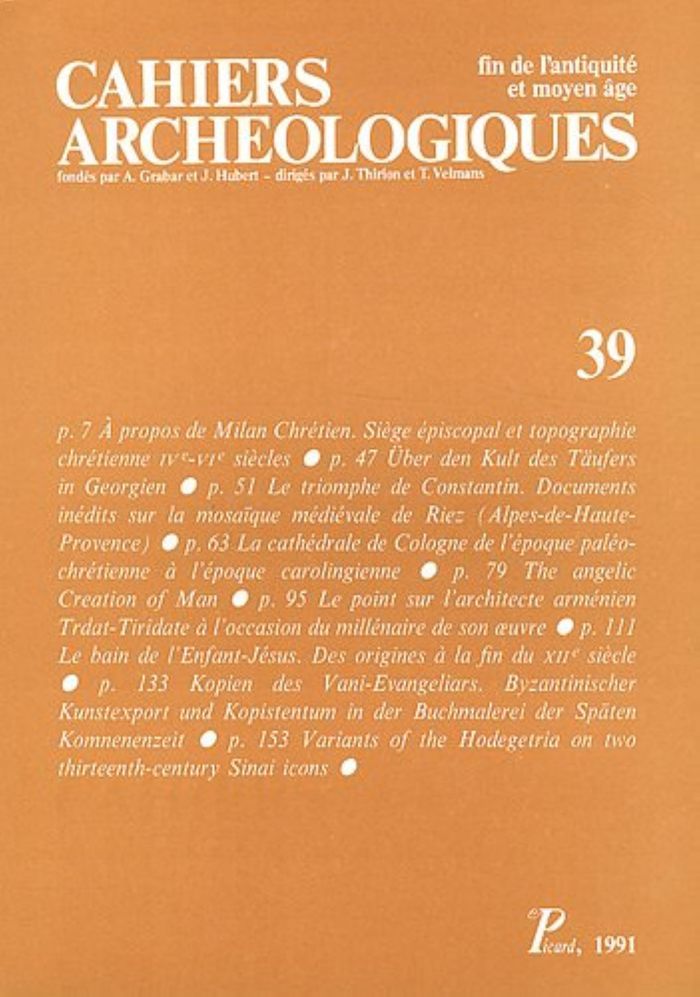 Couverture du livre « CAHIERS ARCHEOLOGIQUES, N 39 - FIN DE L'ANTIQUITE ET DU MOYEN AGE » de Collectif, librairie Les Contes Infusés à Corte