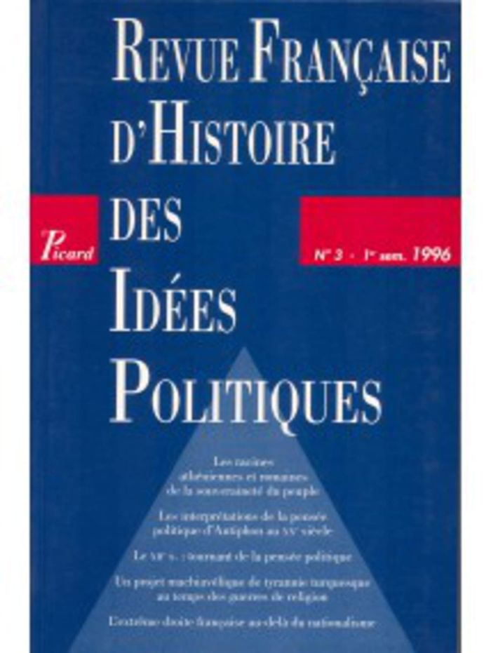 Couverture du livre « REVUE FRANCAISE D'HISTOIRE DES IDEES POLITIQUES - 3 - VOL03 », librairie Les Contes Infusés à Corte