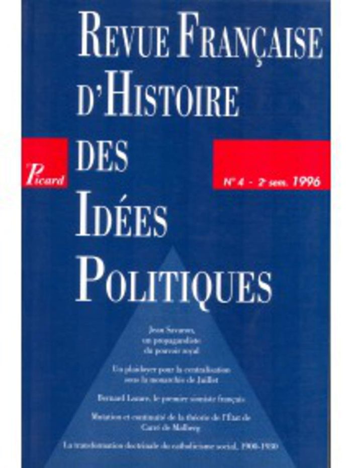 Couverture du livre « REVUE FRANCAISE D'HISTOIRE DES IDEES POLITIQUES - 4 - VOL04 » de Xxx, librairie Les Contes Infusés à Corte