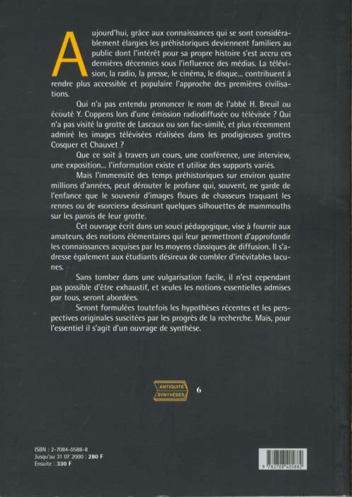 Quatrième de couverture de « PREHISTOIRE ET ARCHEOLOGIE AUJOURD'HUI »
