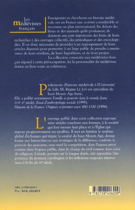 Quatrième de couverture de « FEMMES, POUVOIR ET SOCIETE DANS LE HAUT MOYEN AGE. - 1 »