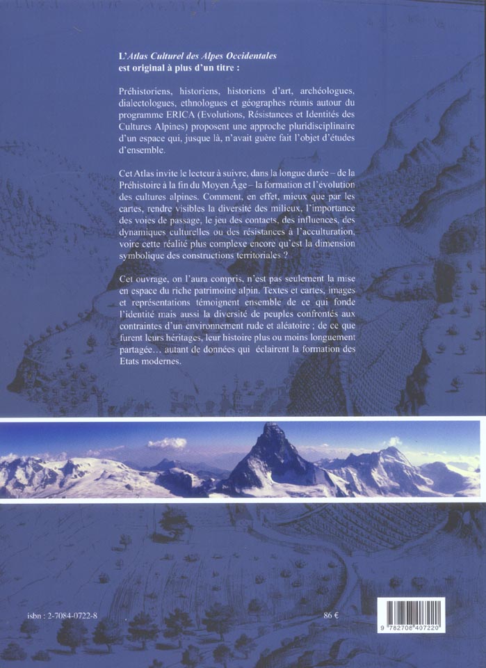Quatrième de couverture de « ATLAS CULTUREL DES ALPES OCCIDENTALES - DE LA PREHISTOIRE A LA FIN DU MOYEN AGE »