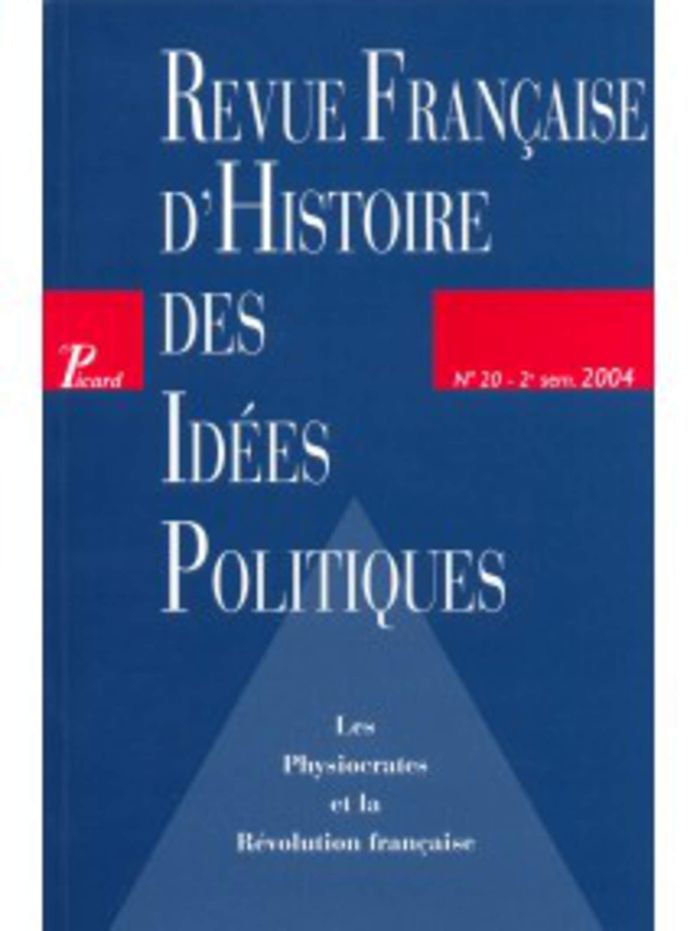 Couverture du livre « REVUE FRANCAISE D'HISTOIRE DES IDEES POLITIQUES - 20 - VOL20 » de Xxx, librairie Les Contes Infusés à Corte