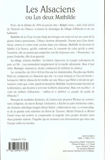 Quatrième de couverture de « LES ALSACIENS OU LES DEUX MATHILDE »