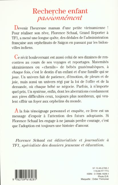 Quatrième de couverture de « RECHERCHE ENFANT PASSIONNEMENT »