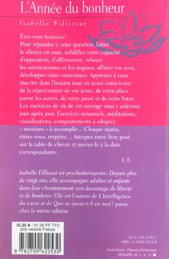 Quatrième de couverture de « L'ANNEE DU BONHEUR - 365 EXERCICES DE VIE JOUR APRES JOUR »