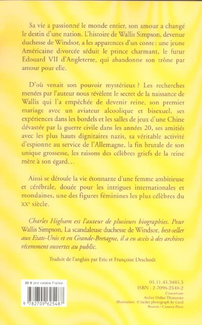 Quatrième de couverture de « WALLIS SIMPSON, LA SCANDALEUSE DUCHESSE DE WINDSOR »